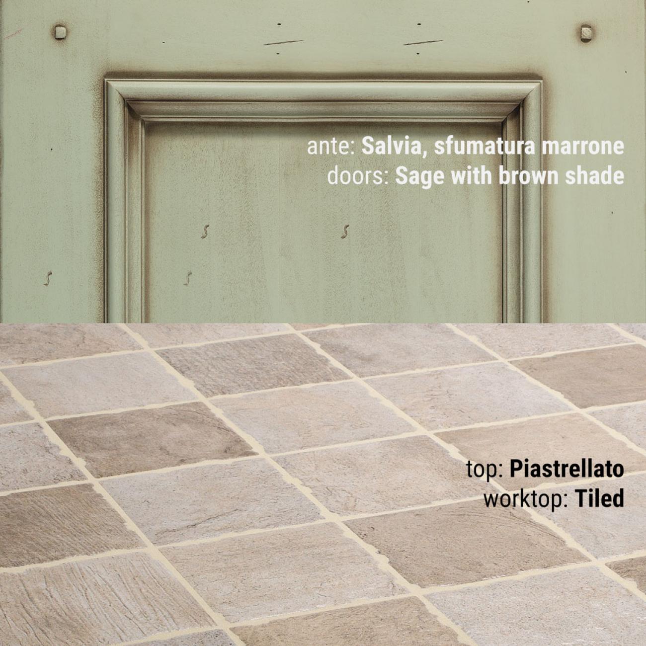 Cucine Borgo Antico - Beatrice - Composizione Laccato salvia, sfumatura marrone
