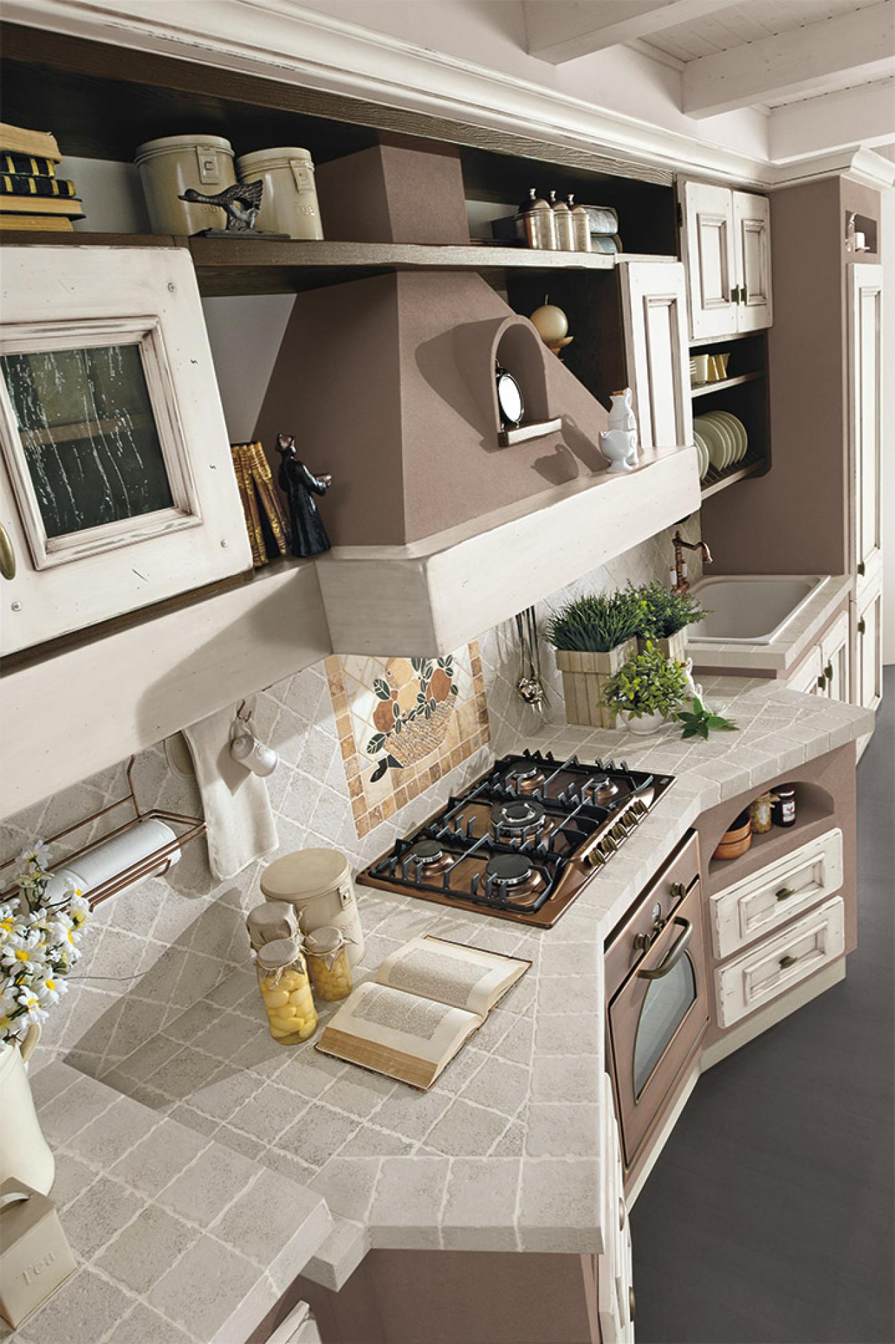 Cucine Borgo Antico - Beatrice - Composizione Laccato bianco, sfumatura oro
