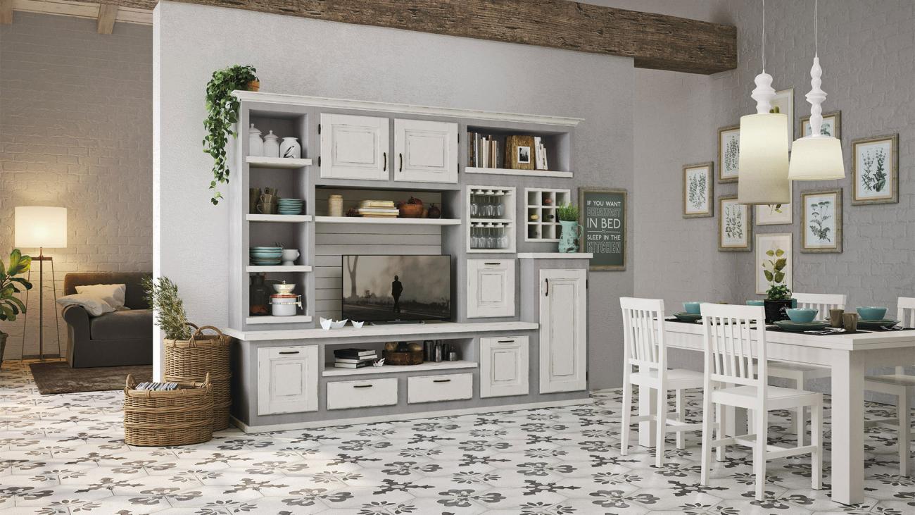 Cucine Borgo Antico - Onelia - Composizione Laccato bianco, sfumatura grigia
